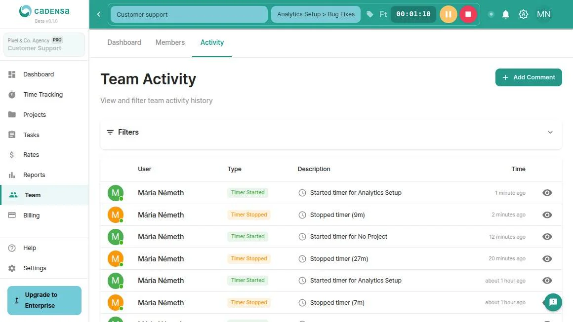 Team Activity Feed Screenshot